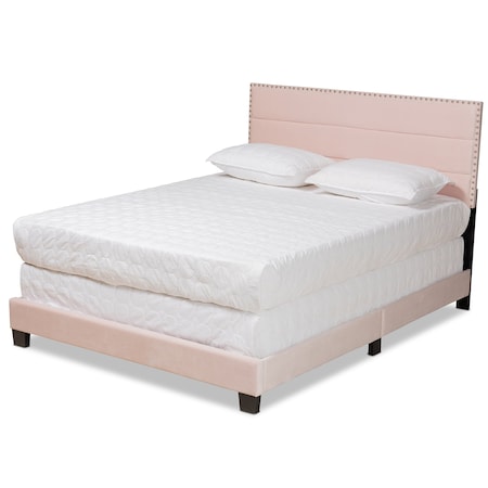 Tamira Modern And Contemporary Glam Light Pink Velvet Fabric Queen Size Panel Bed